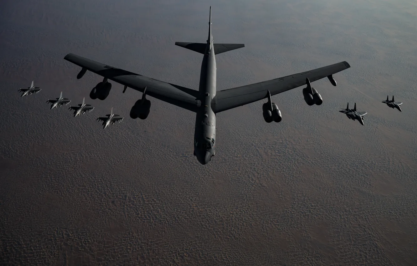 Photo wallpaper UNITED STATES AIR FORCE, McDonnell Douglas F-15 Eagle, General Dynamics F-16 Fighting Falcon, American strategic …