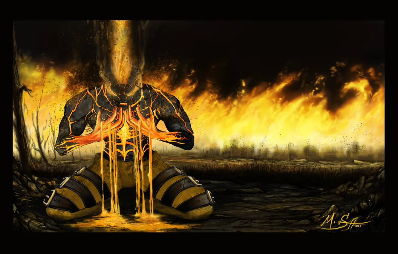 Photo wallpaper fire, black, League of Legends, warrior