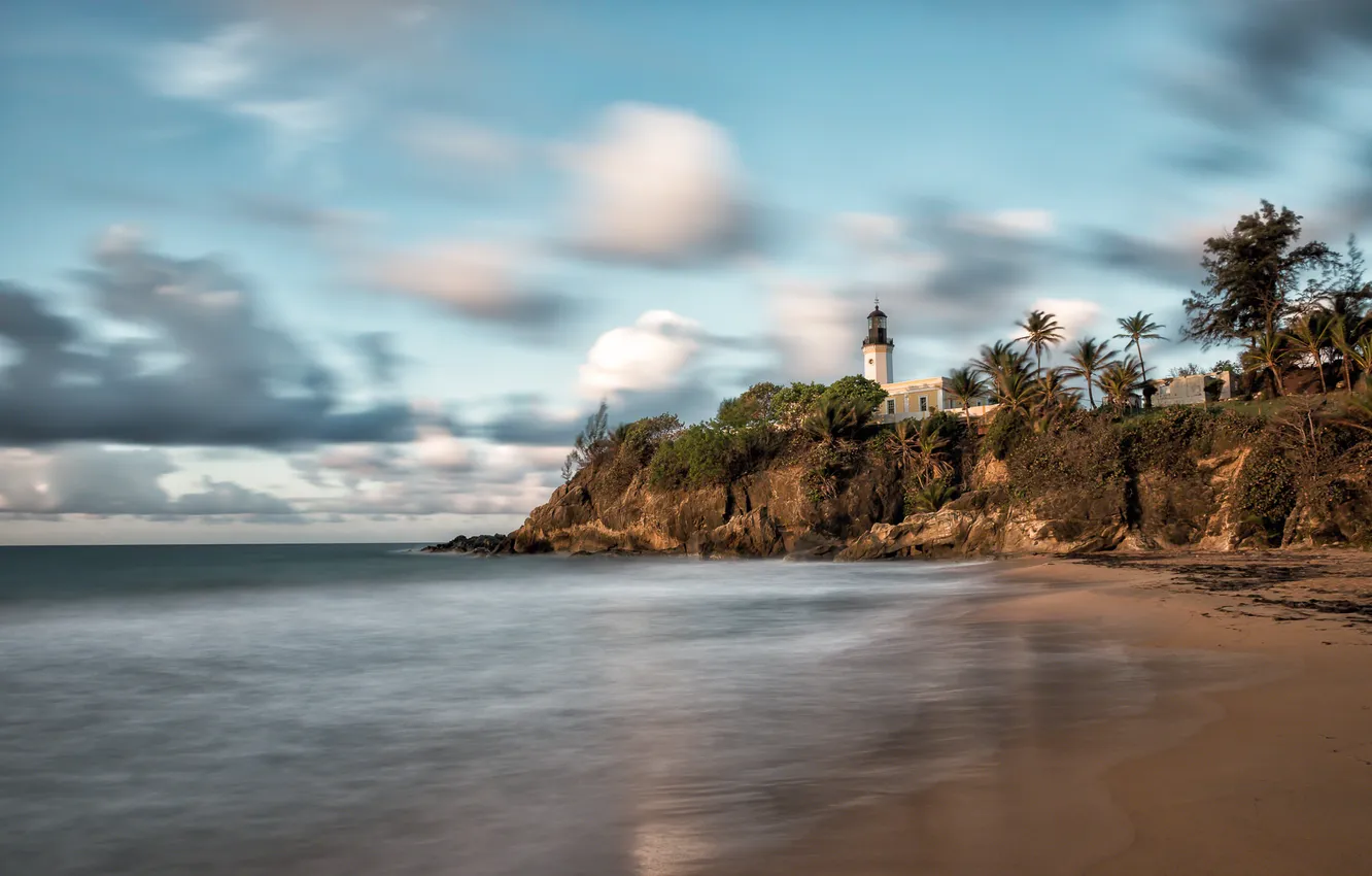 Photo wallpaper Palma, shore, lighthouse, Maunabo Lighthouse