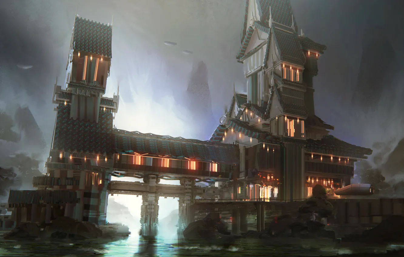 Photo wallpaper tower, home, structure, cyber shoguns tea party