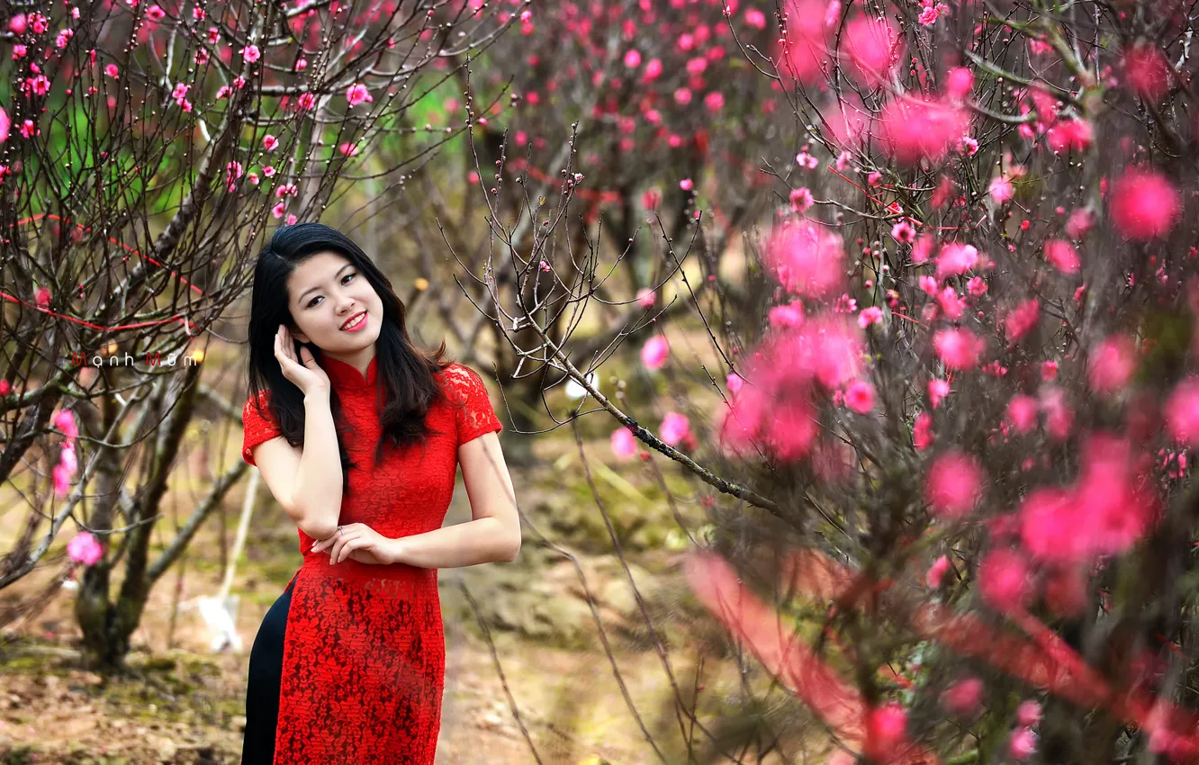 Photo wallpaper girl, nature, garden