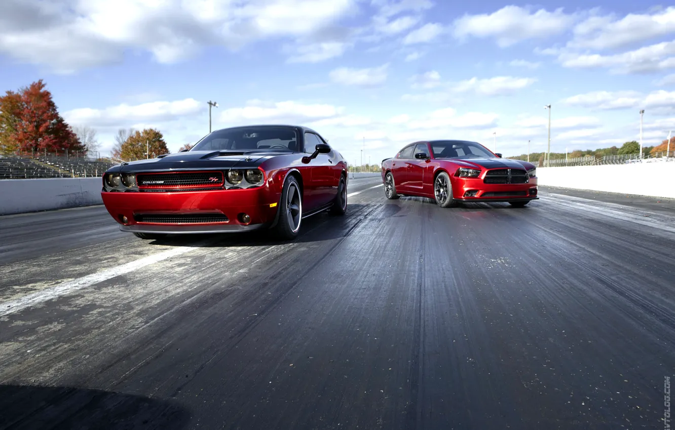 Photo wallpaper View, Dodge, Tuning, Road, Muscle Cars, Challenger Srt, Dart Gt, Scat Pack
