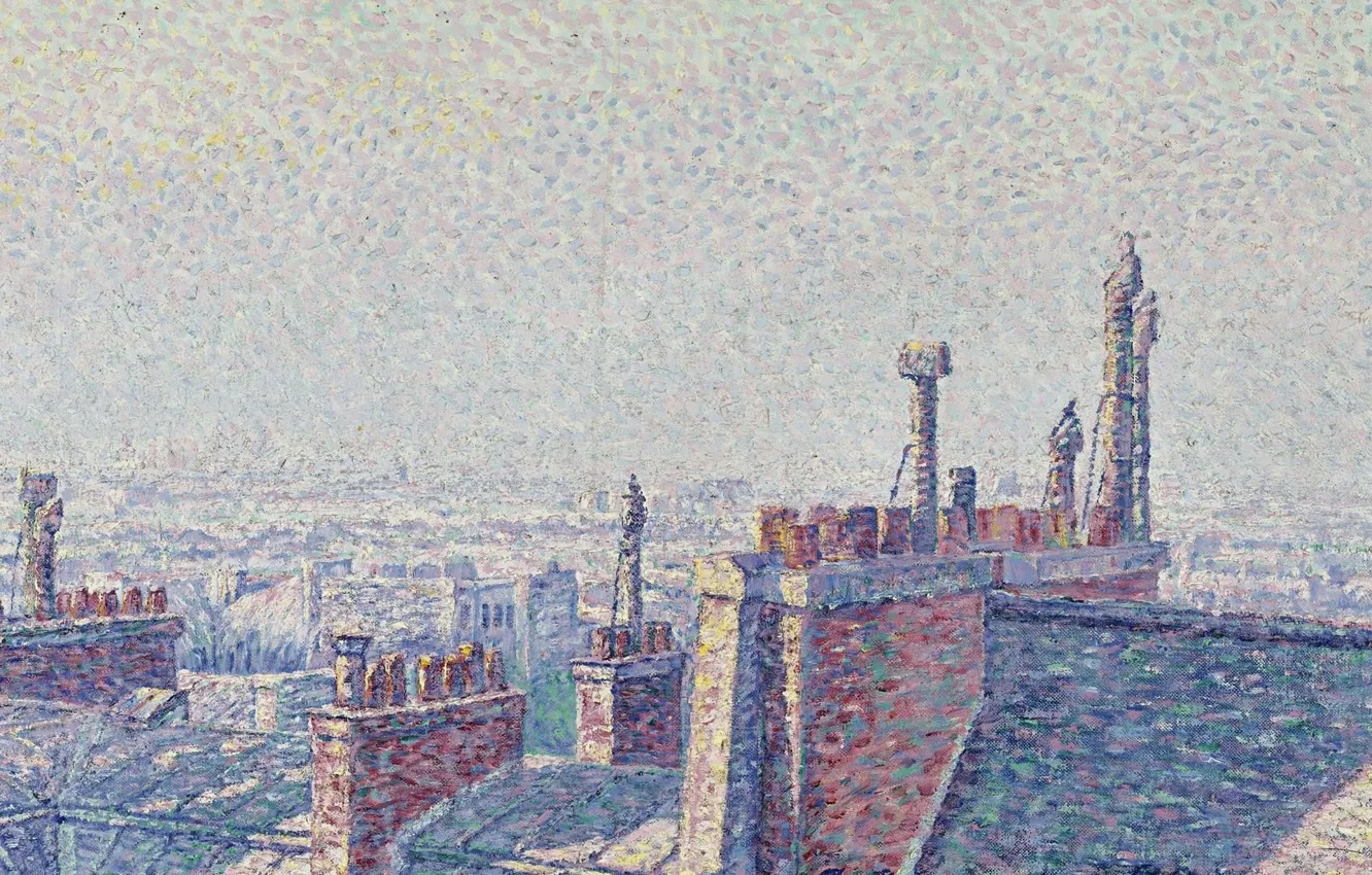 Photo wallpaper picture, the urban landscape, Gustave Cariot, pointillism, Gustave Cairo, The Rooftops Of Paris