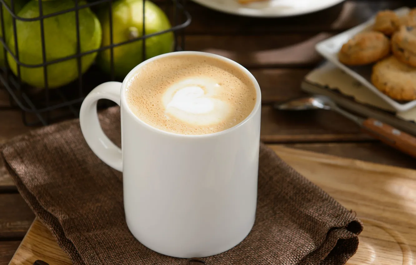Photo wallpaper coffee, Cup, lime, foam