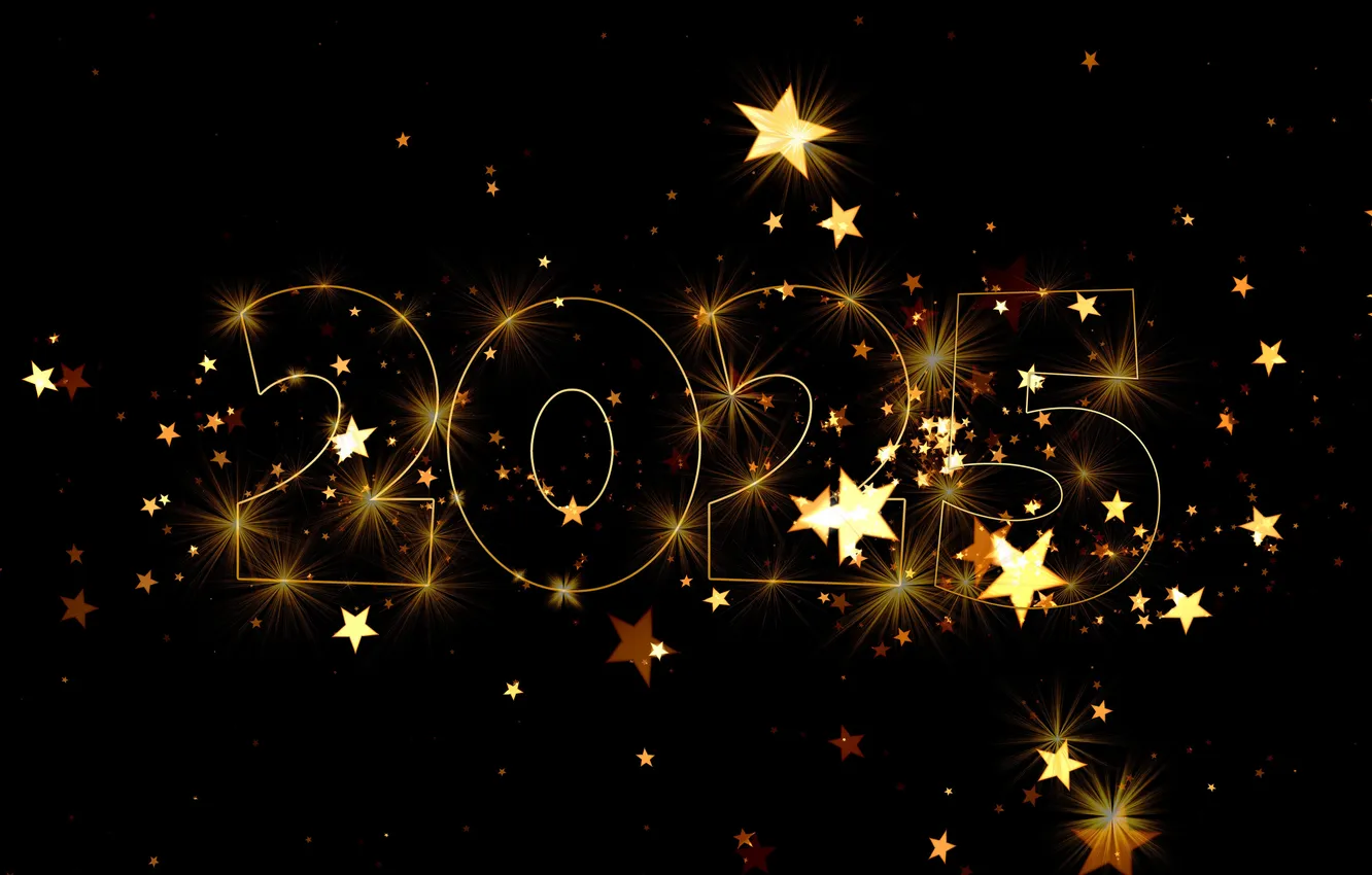 Photo wallpaper stars, new year, figures, black background, date, 2025, New Year 2025
