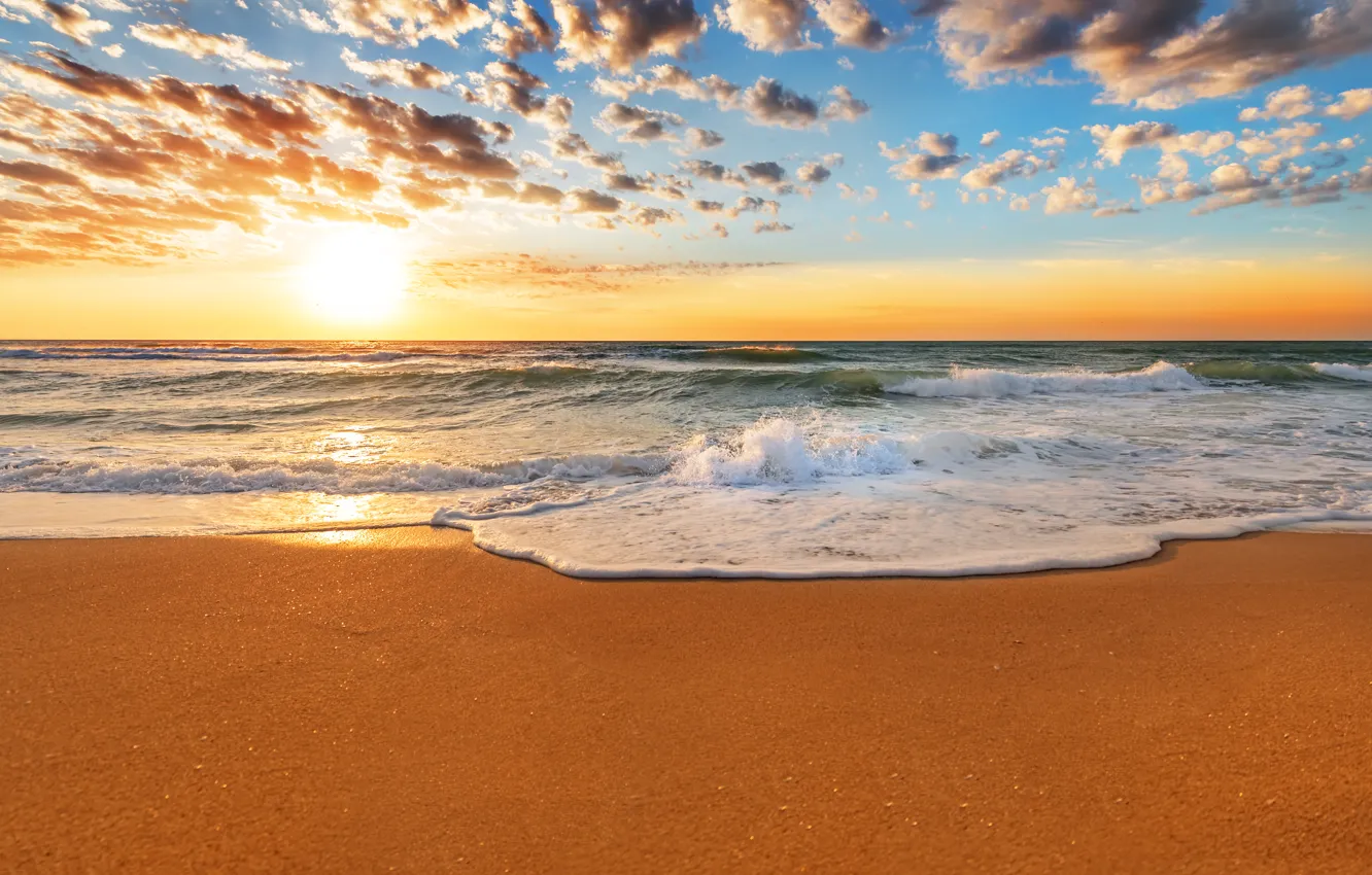 Photo wallpaper sand, sea, beach, the sky, water, landscape, sunset, nature