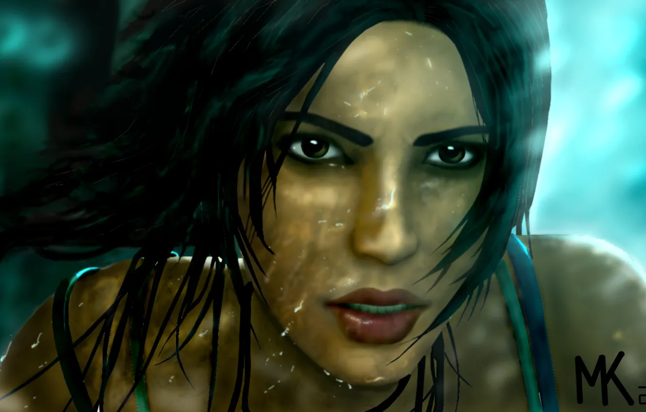 Photo wallpaper look, water, girl, drops, squirt, face, hair, the game