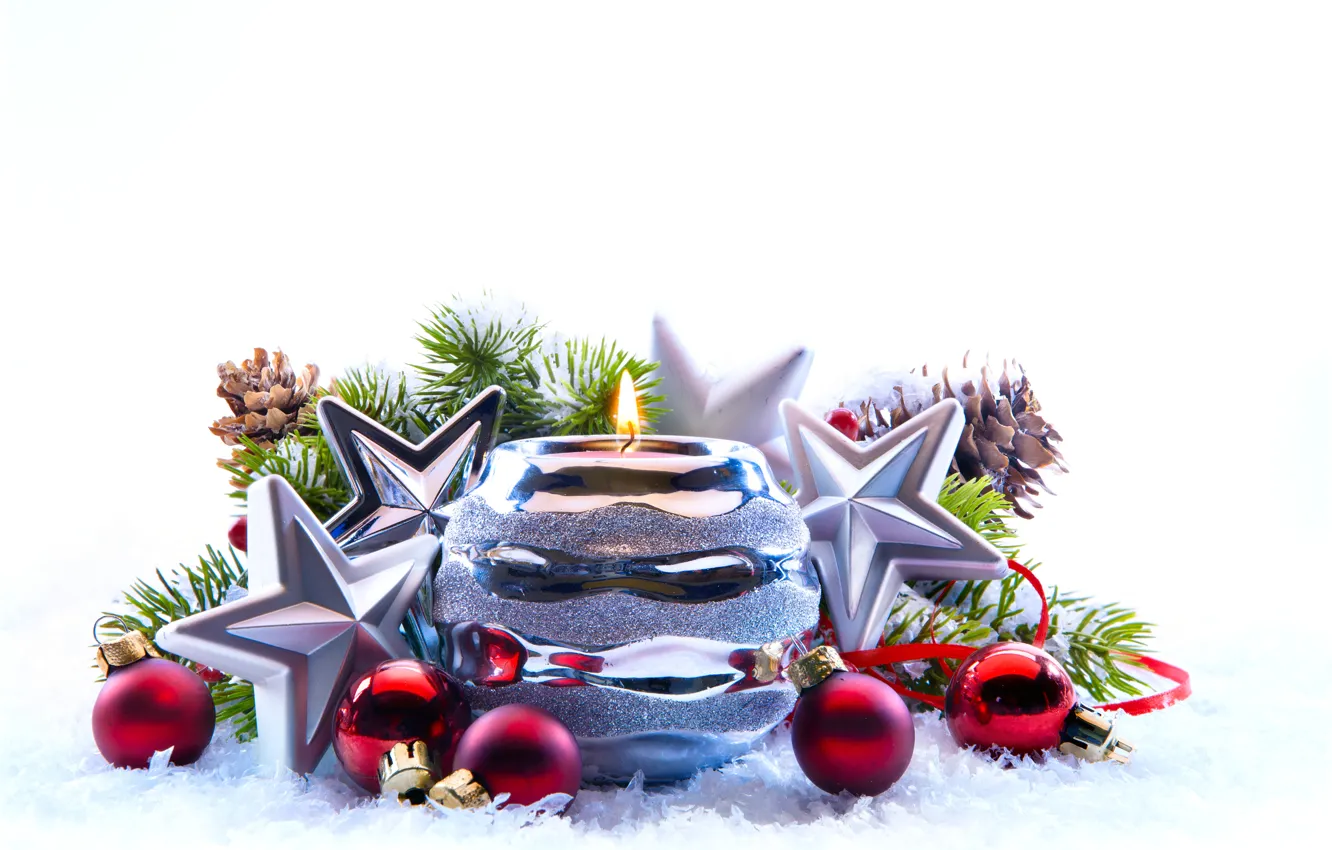 Photo wallpaper winter, decoration, new year, Christmas, candles, .