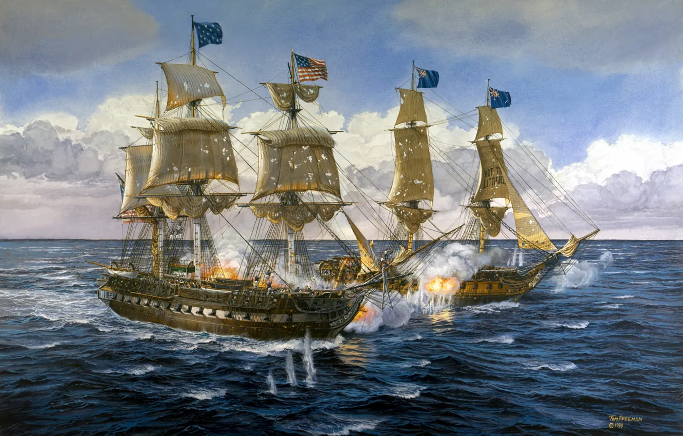 Photo wallpaper explosions, ships, bursts, battle, water, art, artist, Navy