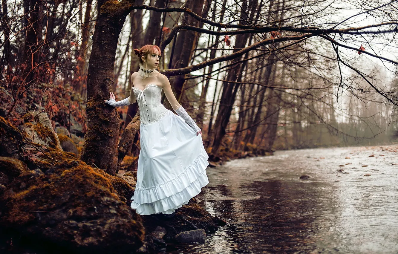 Photo wallpaper girl, river, Cynthia