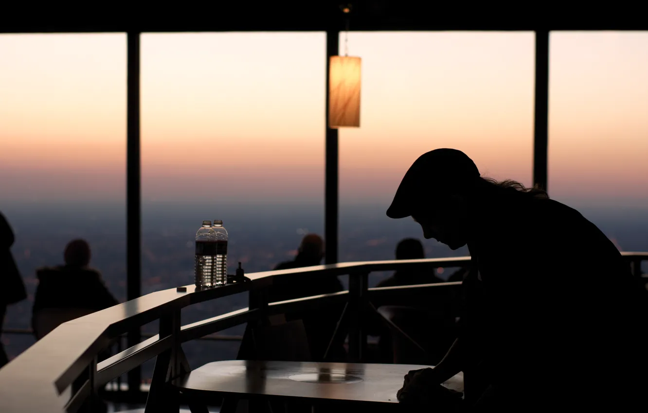 Photo wallpaper sunset, water, bar