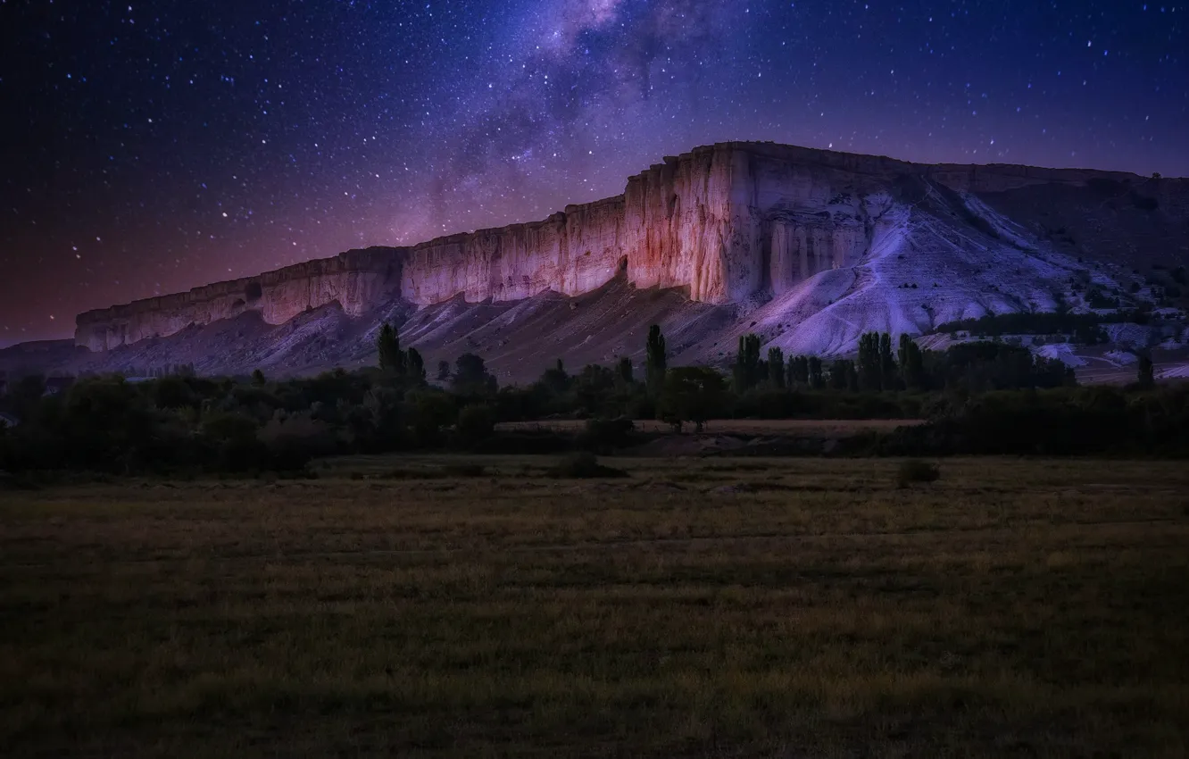 Photo wallpaper landscape, night, nature, rock, mountain, stars, Crimea, White rock