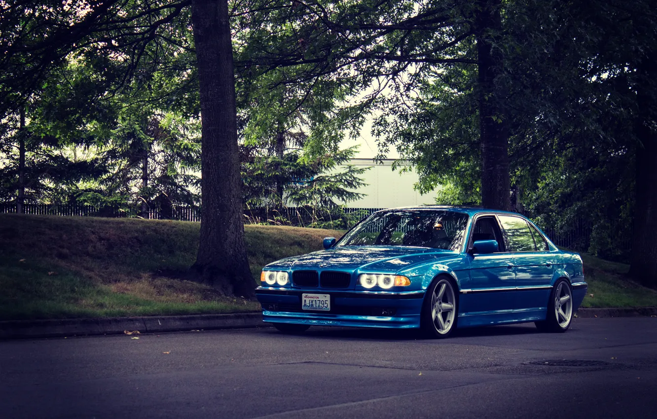 Photo wallpaper road, tuning, bmw, BMW, classic, blue, e38, stance