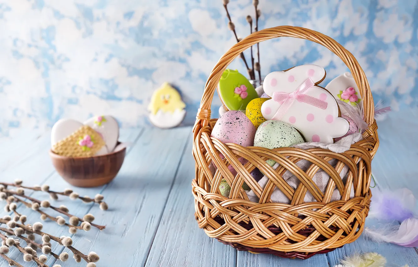 Photo wallpaper basket, eggs, Easter, colorful, Easter