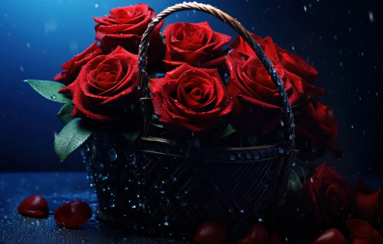 Photo wallpaper flowers, roses, bouquet, AI art, neural network