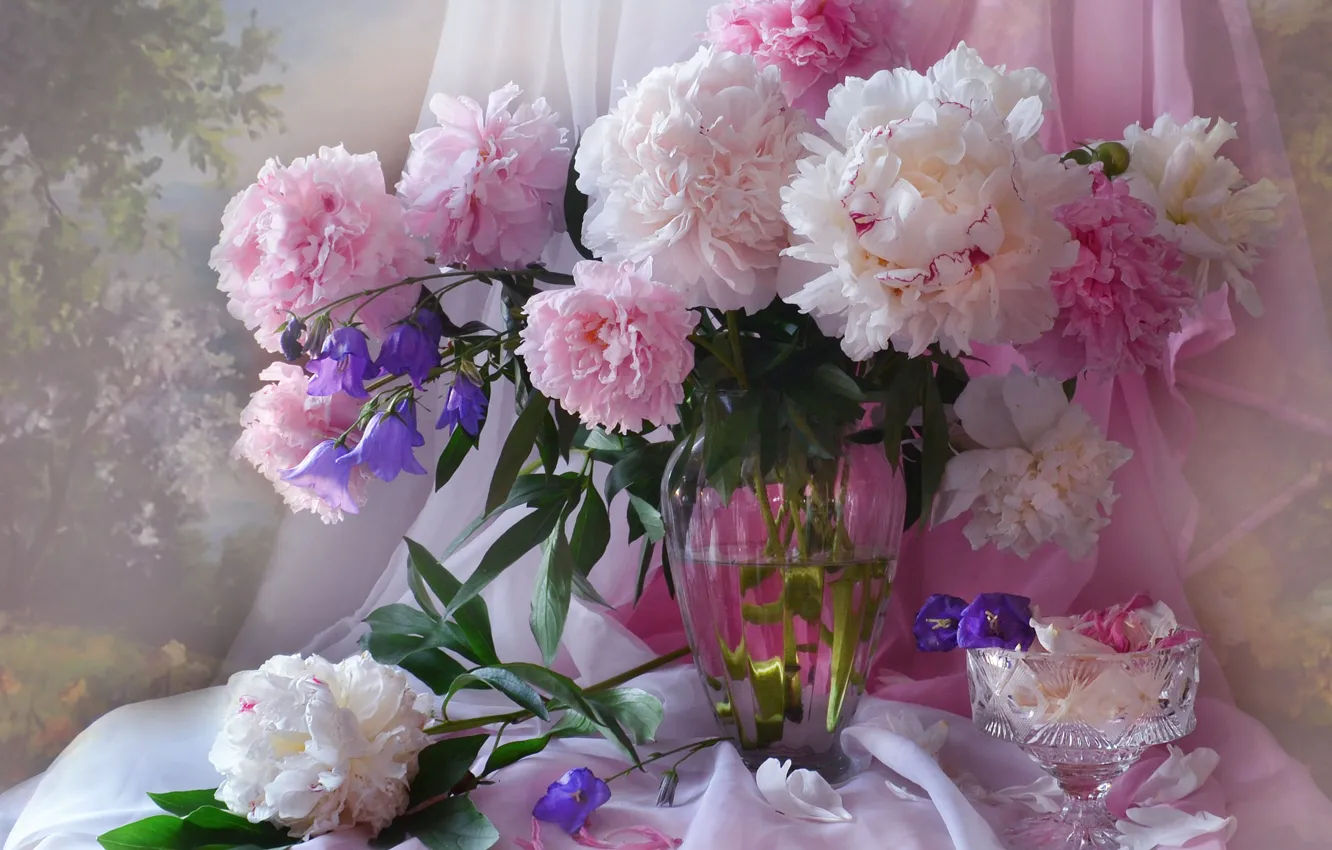 Photo wallpaper pink, bouquet, candy, peonies