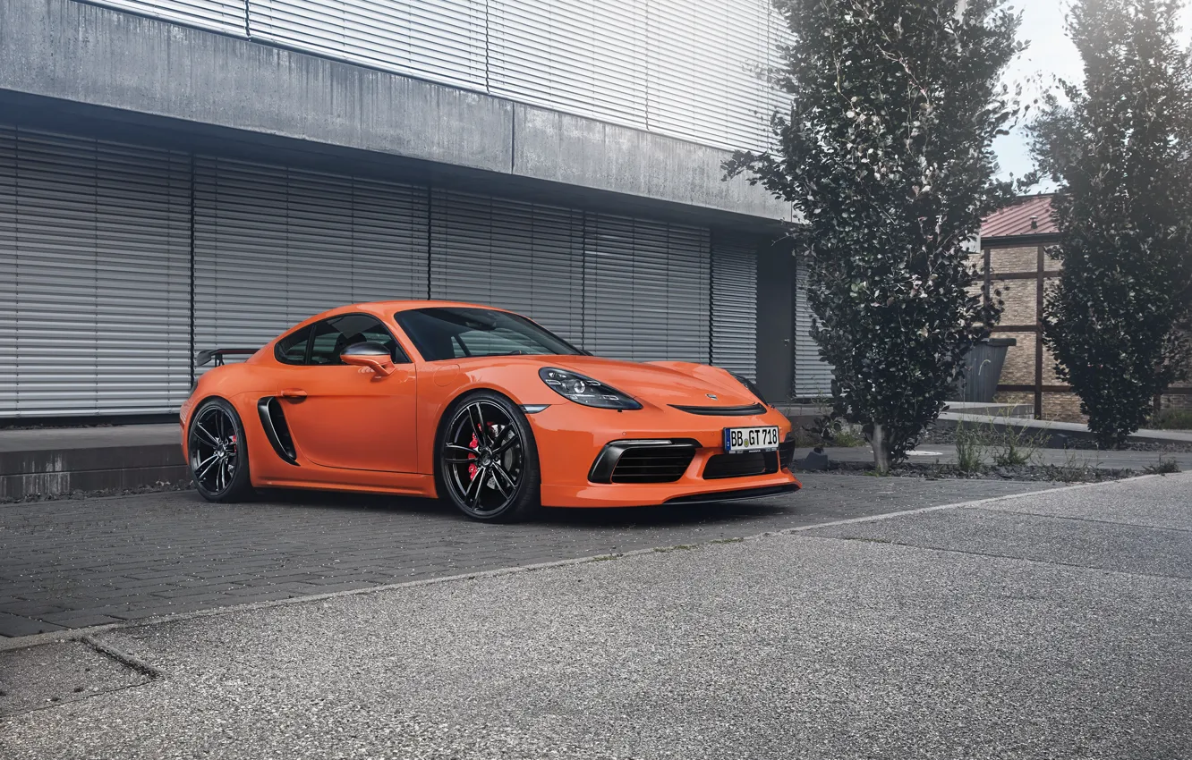 Photo wallpaper auto, Porsche, Cayman, orange, TechArt