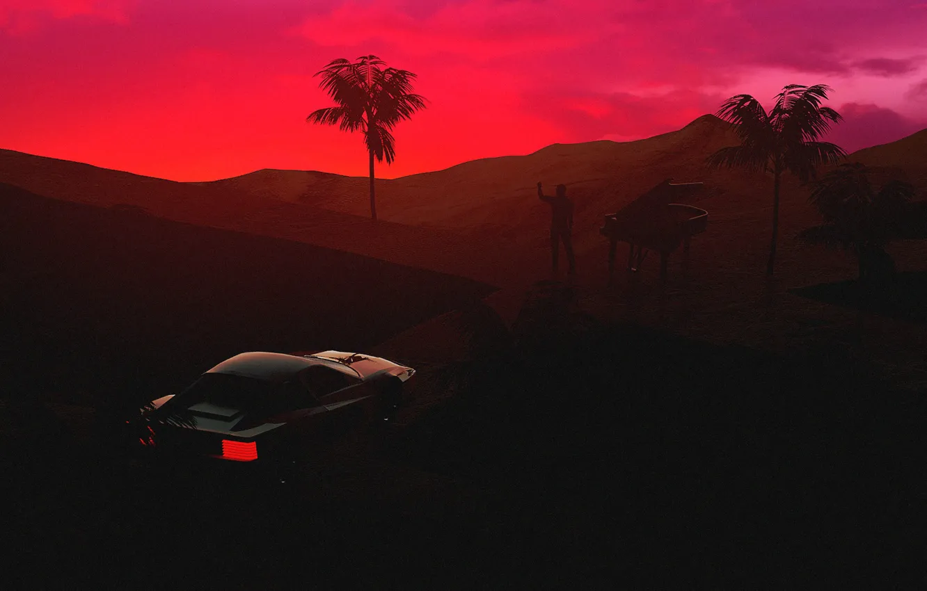 Photo wallpaper Sunset, Auto, Music, People, Machine, Style, Silhouette, Ferrari