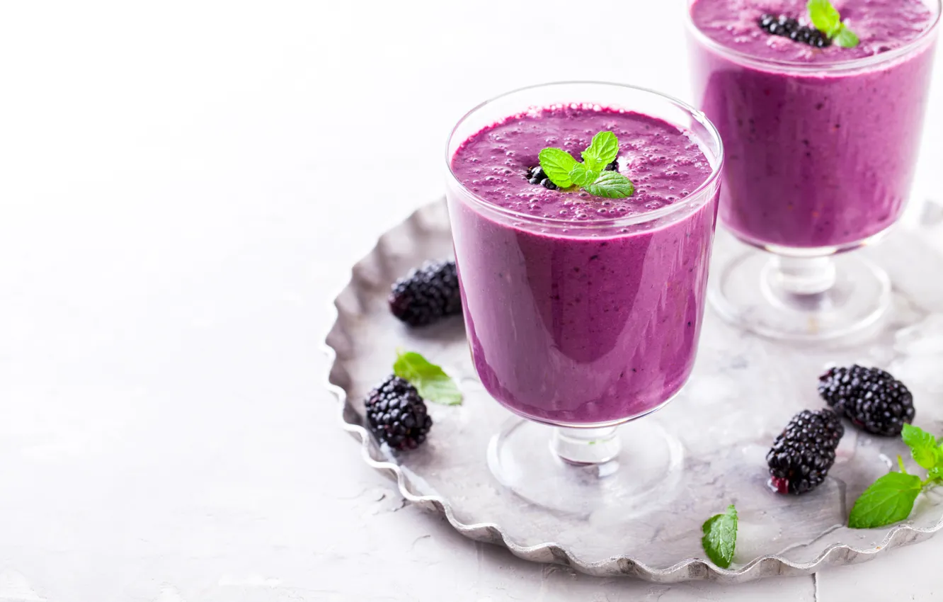 Photo wallpaper berries, glass, BlackBerry, smoothies with yogurt, Stolyevych Yulia