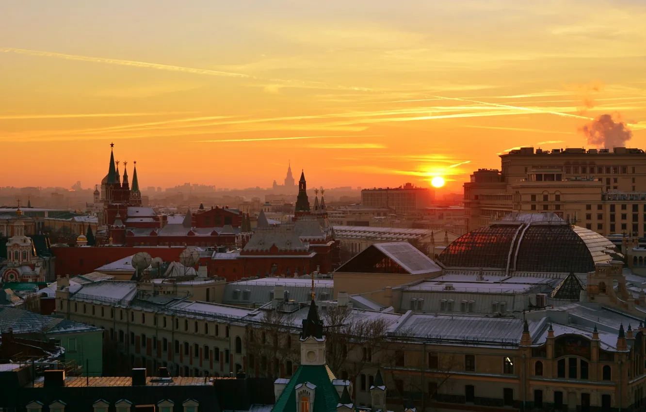 Photo wallpaper the sun, sunset, the city, the evening, Moscow, The Kremlin, center, Vasil Anders