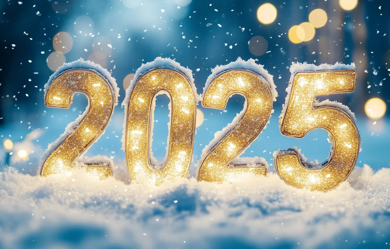 Photo wallpaper winter, snow, new year, figures, golden, winter, snow, New Year