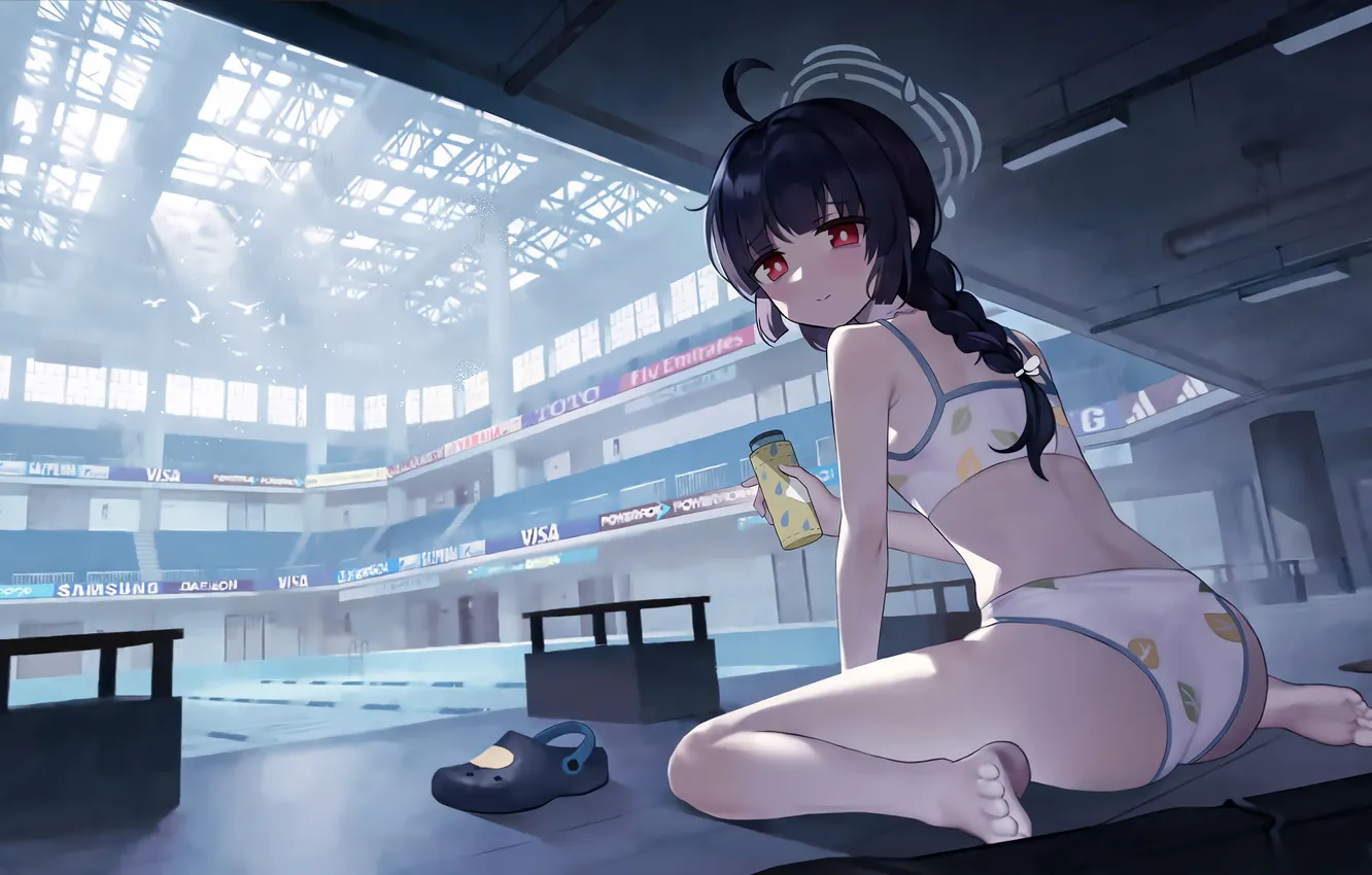 Photo wallpaper girl, Halo, sexy, ass, pool, long hair, legs, sexy girl