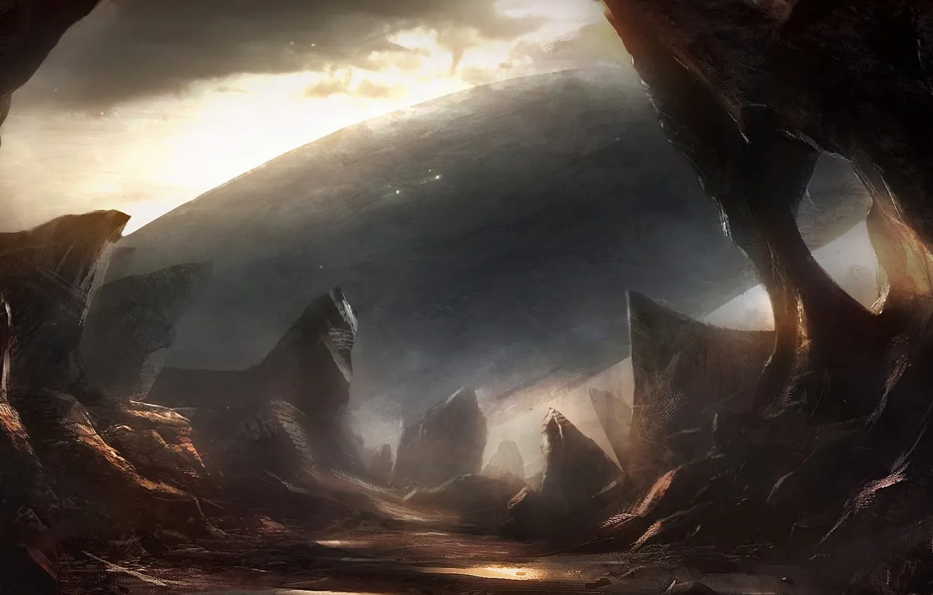 Photo wallpaper clouds, rocks, art, sharp, Heath, gloom