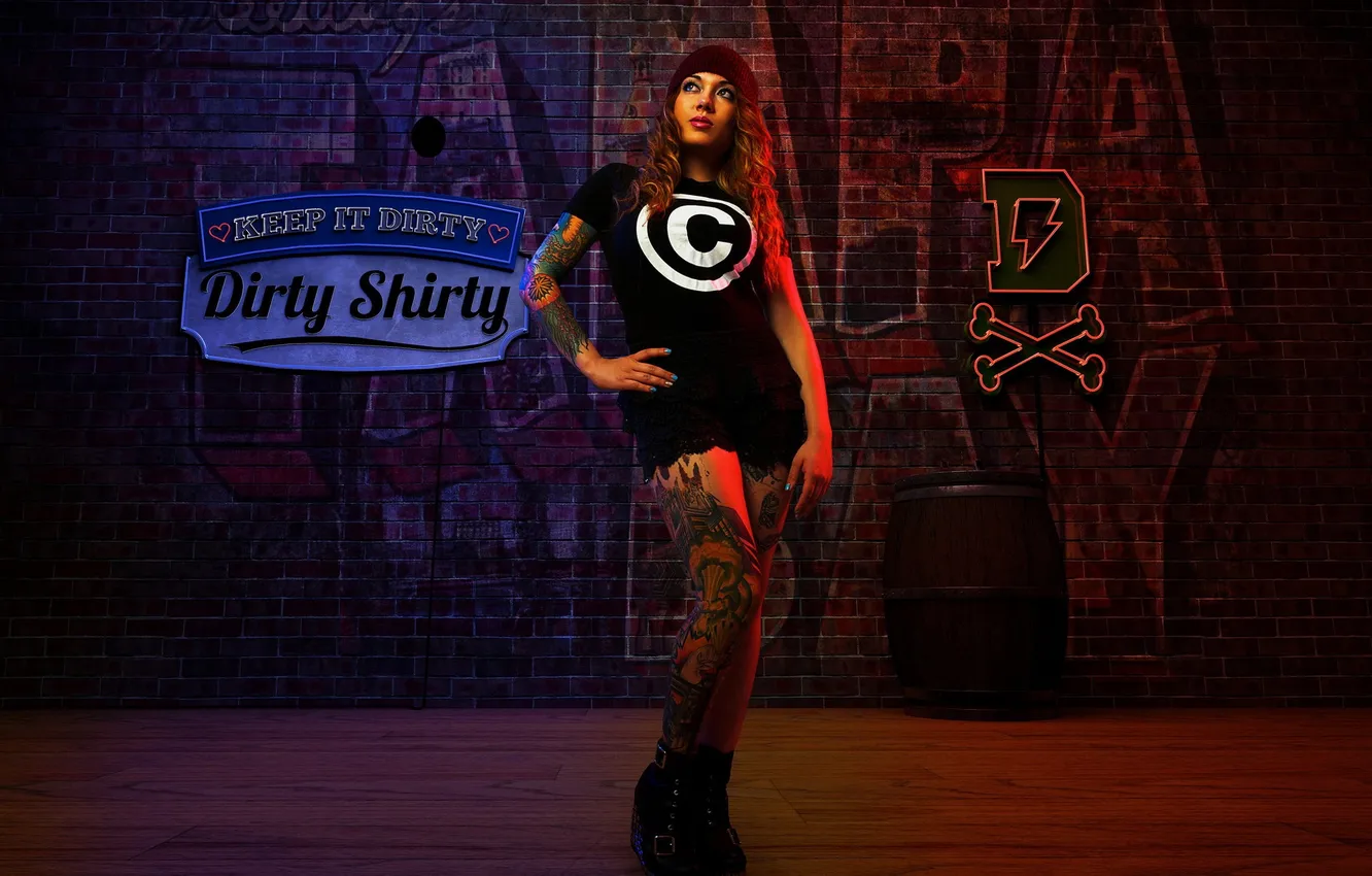 Photo wallpaper girl, pose, wall