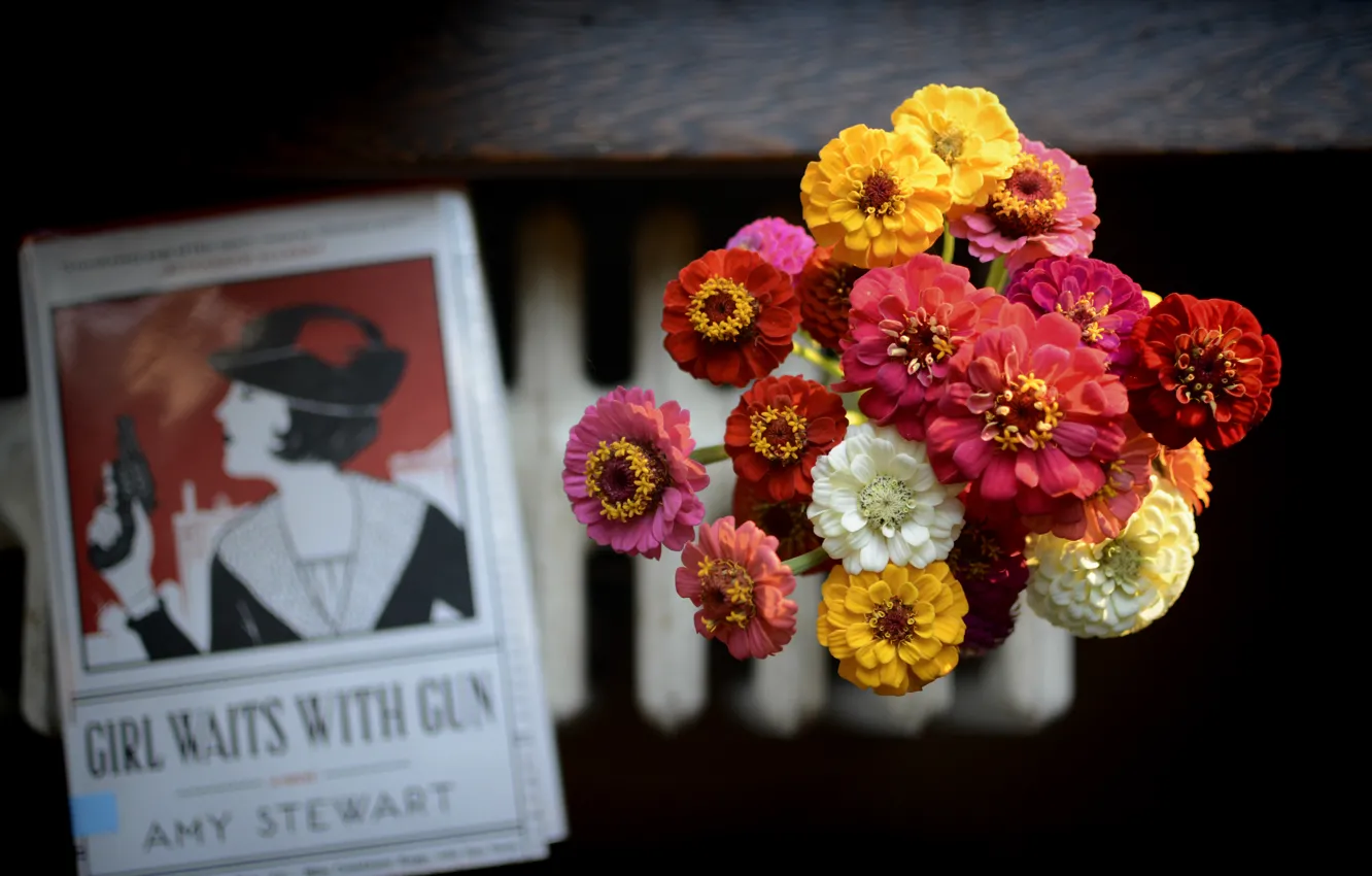 Photo wallpaper flowers, bouquet, petals, book