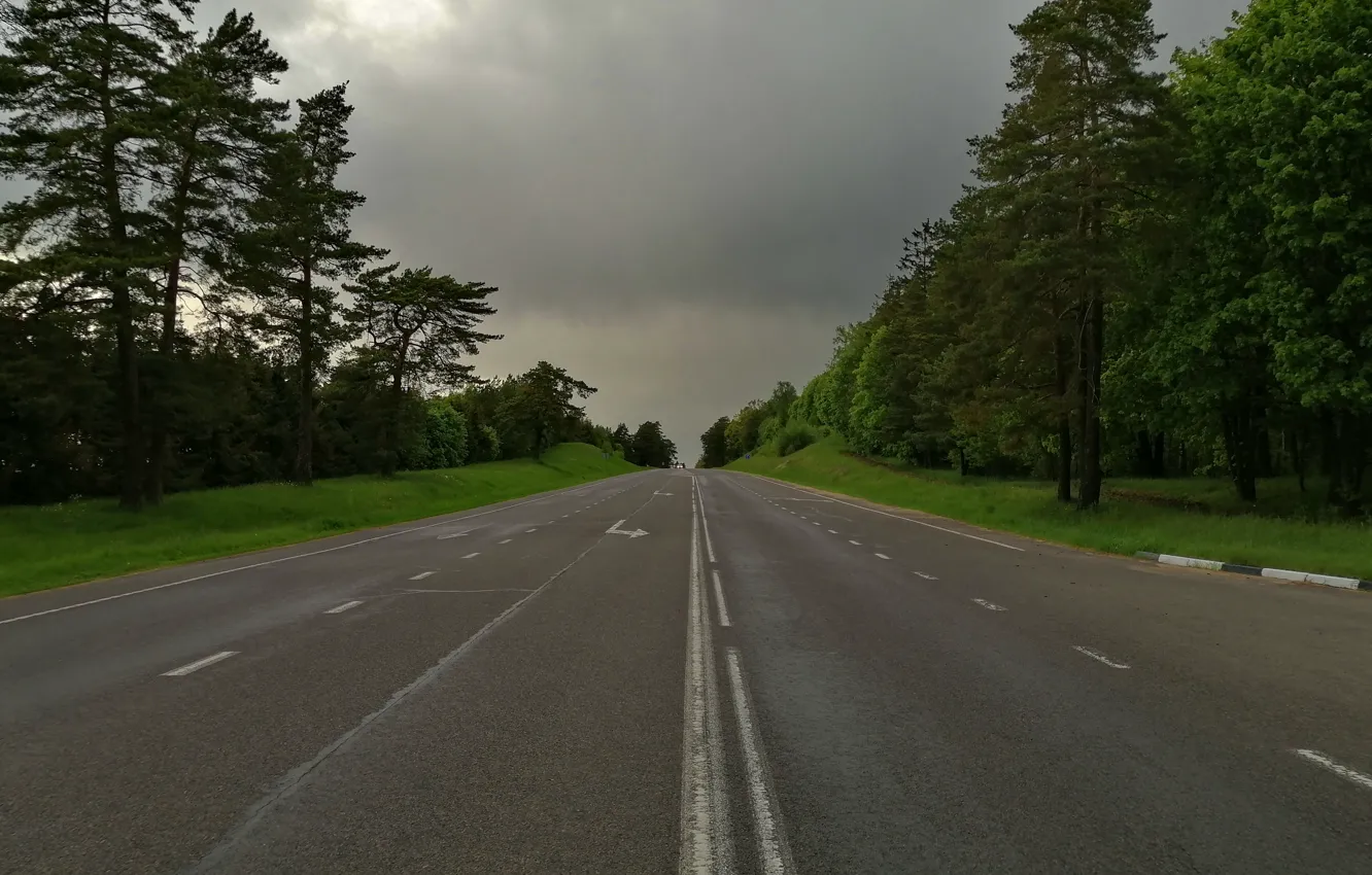 Photo wallpaper road, asphalt, clouds, clouds, nature