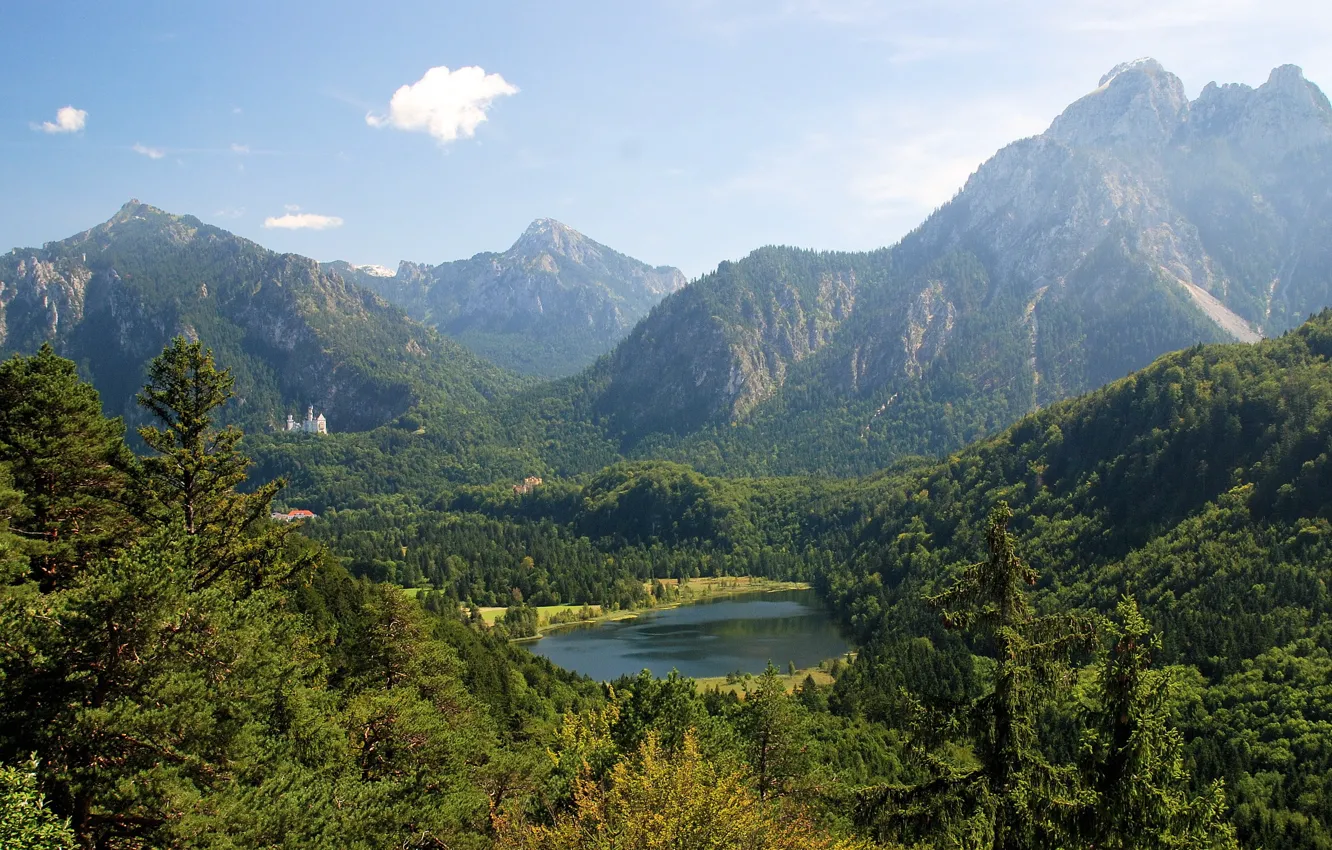 Photo wallpaper forest, mountains, lake, Germany, Bayern, Neuschwanstein, Germany, Bavaria