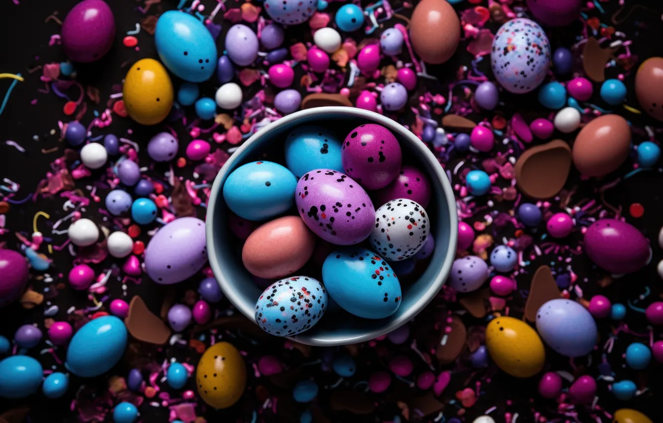 Photo wallpaper table, holiday, eggs, spring, Easter, bowl, placer, colorful