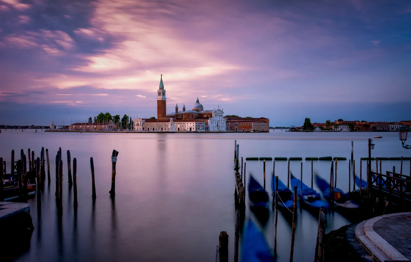Photo wallpaper the city, dawn, boats, morning, Italy, Venice, channel, gondola