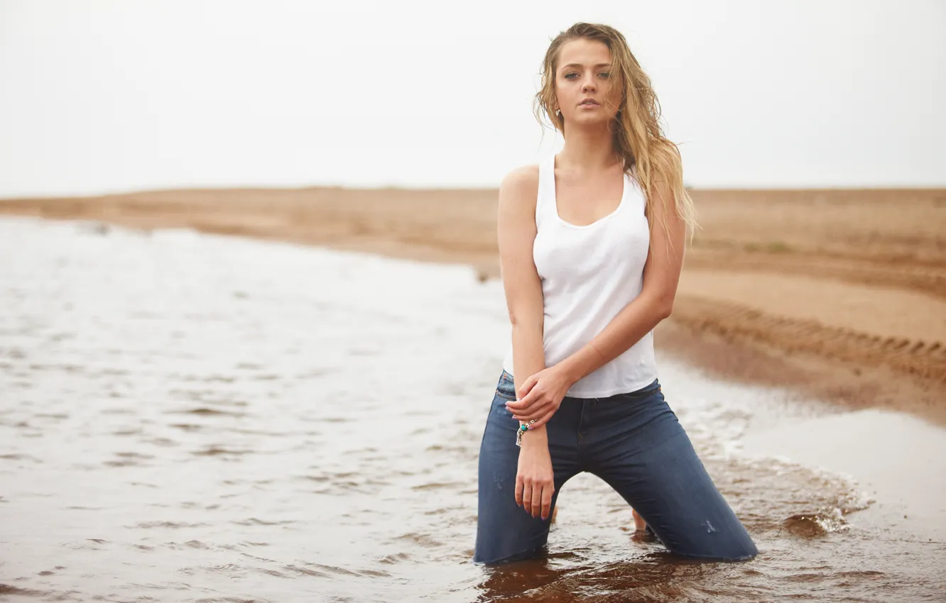 Photo wallpaper sea, look, model, Nastya