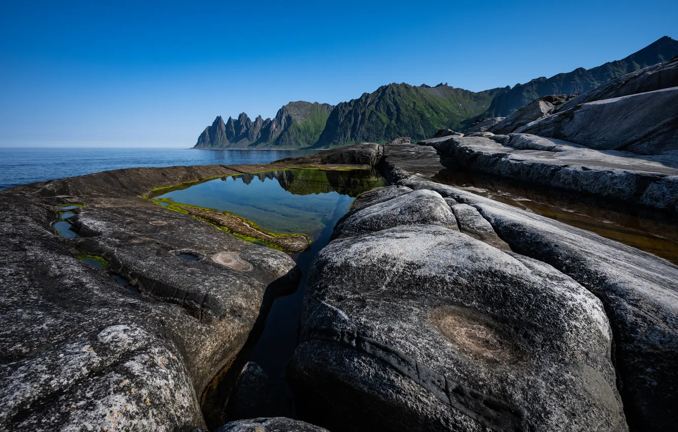 Photo wallpaper stones, coast, Norway, Senja