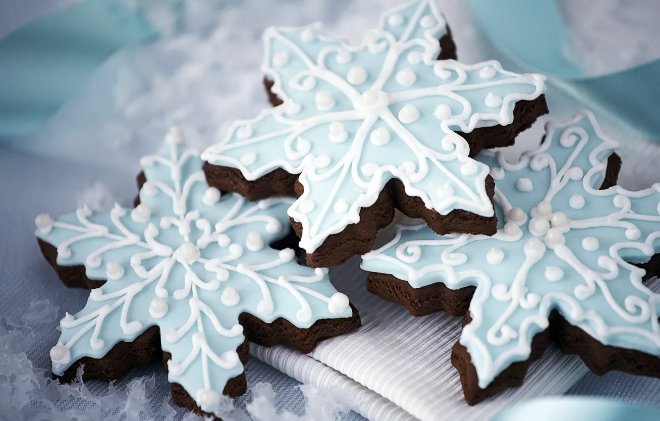 Photo wallpaper snowflakes, cookies, dessert, cakes, holidays, sweet, glaze, Christmas
