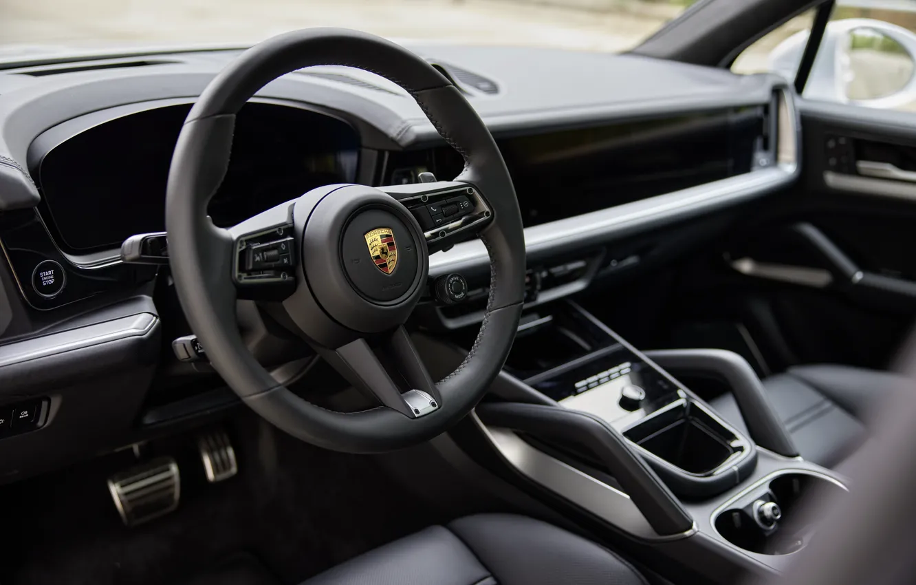 Photo wallpaper Porsche, Cayenne, steering wheel, dashboard, torpedo, Porsche Cayenne Turbo E-Hybrid