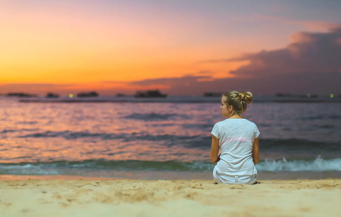 Photo wallpaper sand, sea, beach, the sky, water, sunset, night, stay