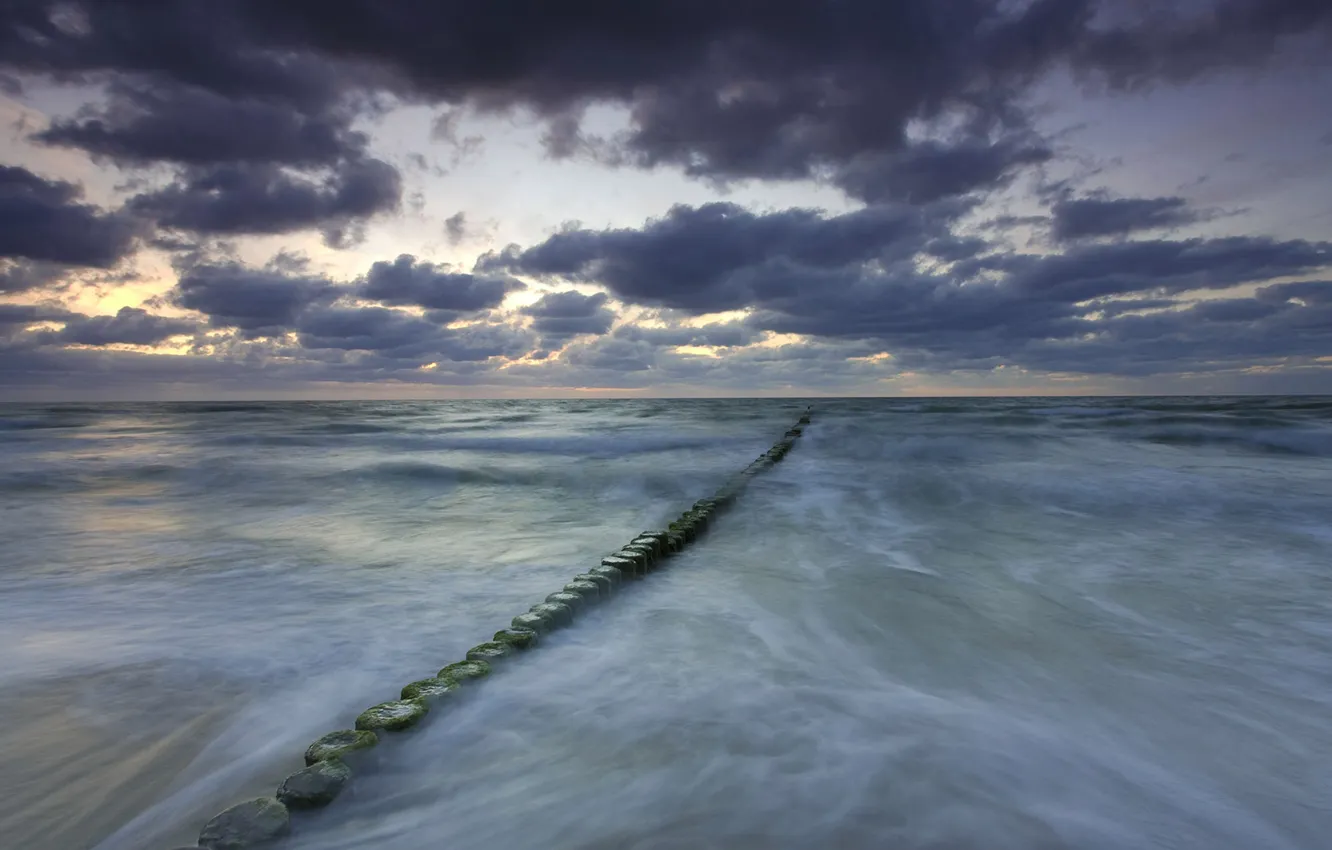 Photo wallpaper clouds, Germany, The Baltic sea, Mecklenburg-Vorpommern, the breakwater