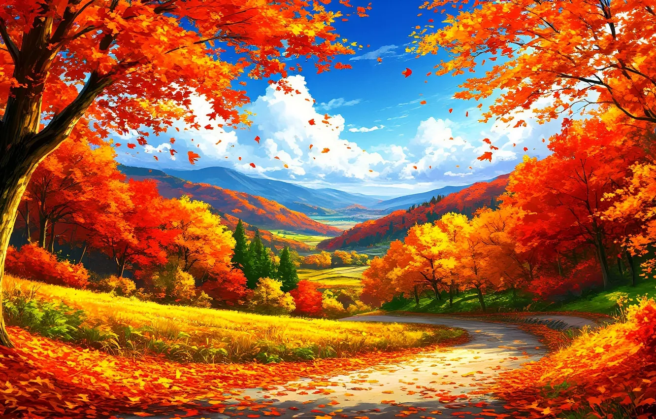 Photo wallpaper sky, trees, landscape, autumn