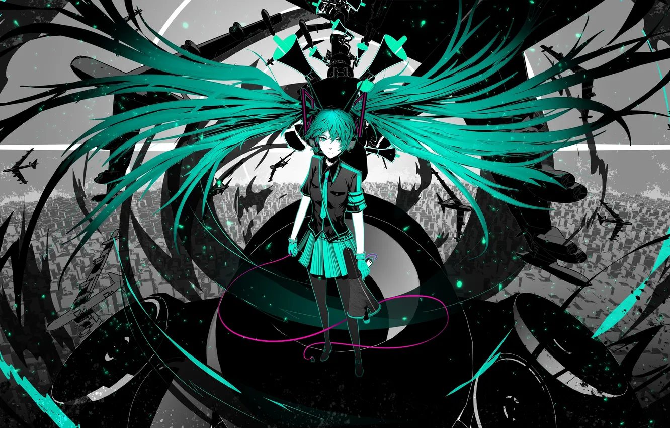 Photo wallpaper girl, dynamics, art, vocaloid, hatsune miku, ponytail, arsenixc, koi wa sensou