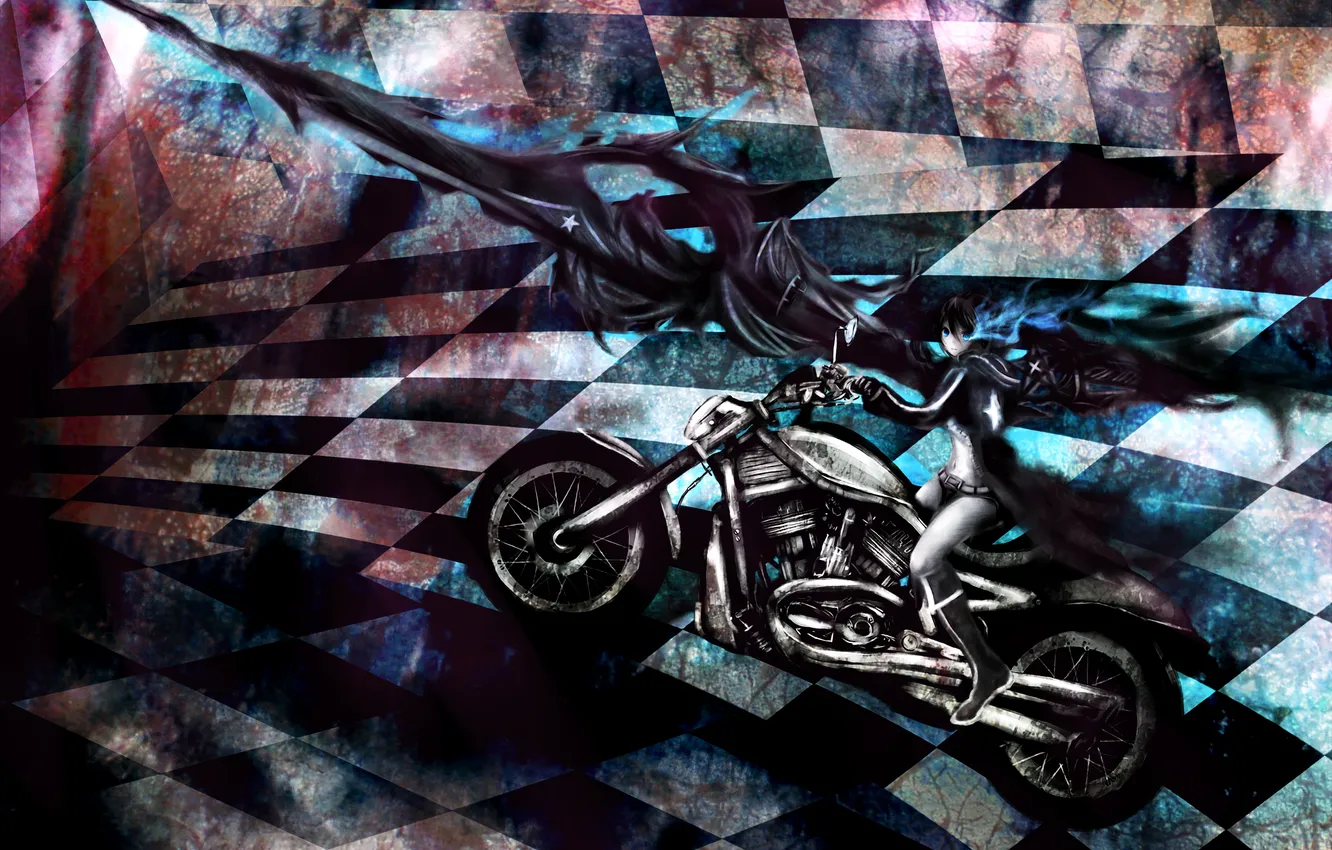 Photo wallpaper girl, weapons, anime, art, motorcycle, black rock shooter, insane black rock shooter, Mato KURO
