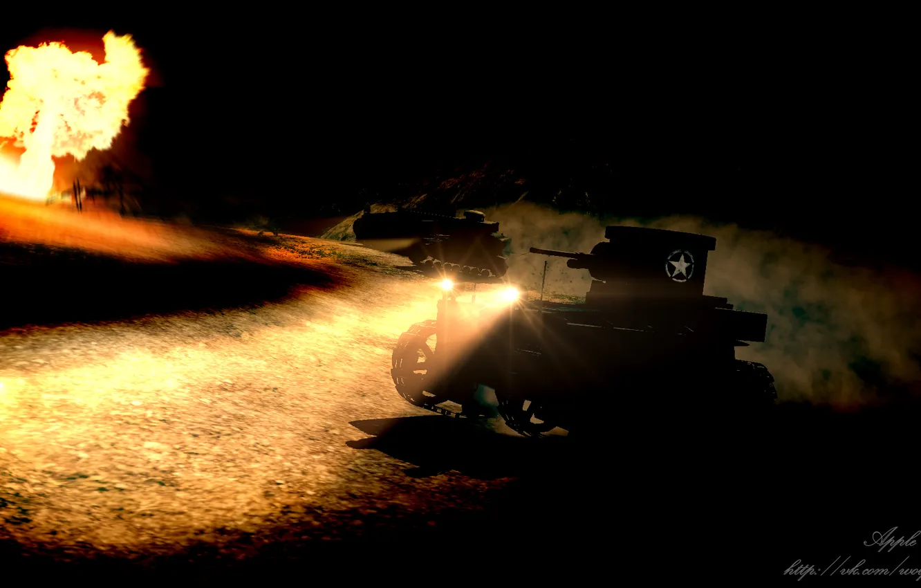 Photo wallpaper night, lights, lights, art, tank, USA, WoT, World of Tanks