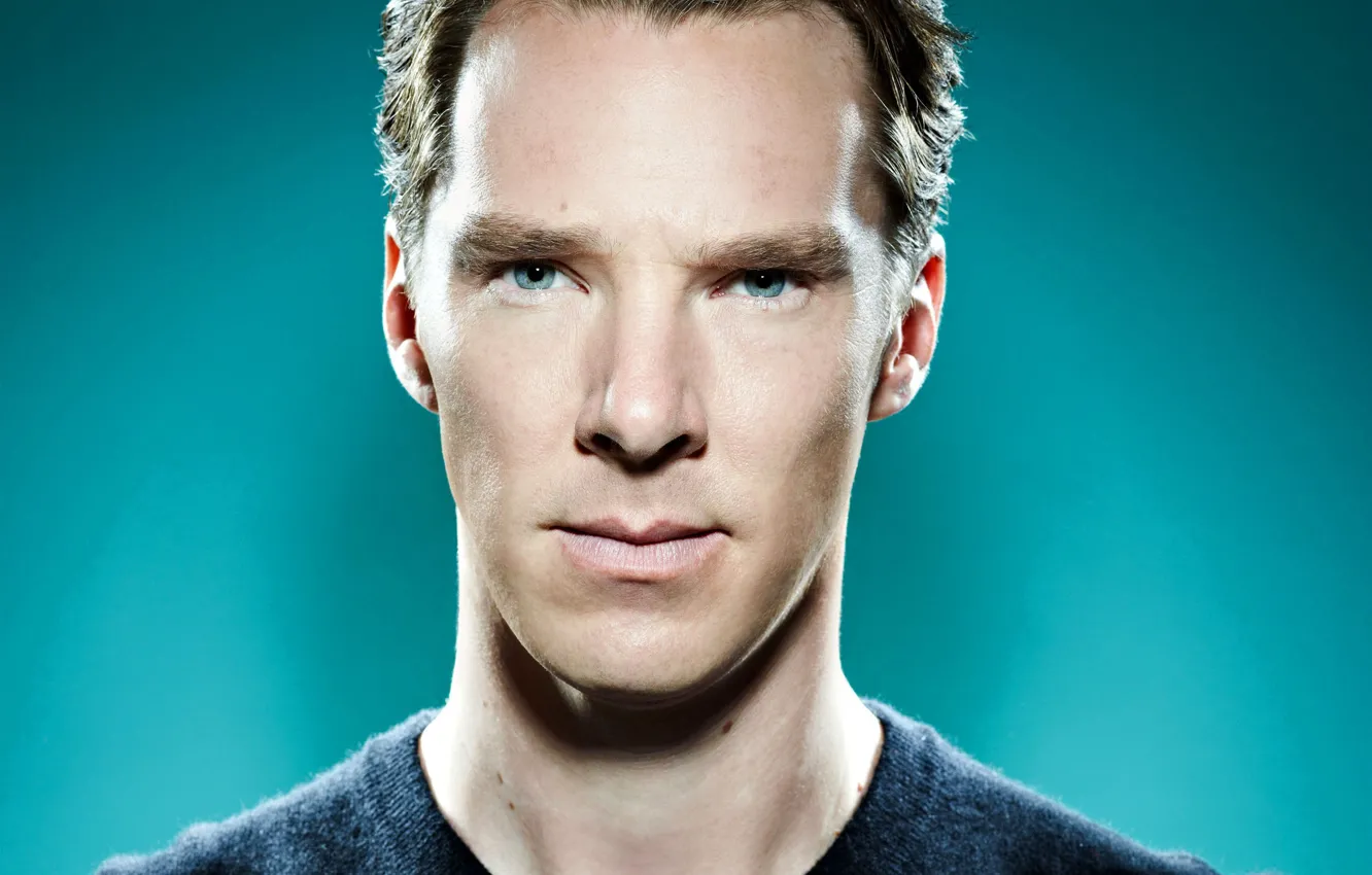 Photo wallpaper look, portrait, male, blue background, handsome, Benedict Cumberbatch, Benedict Cumberbatch, British actor