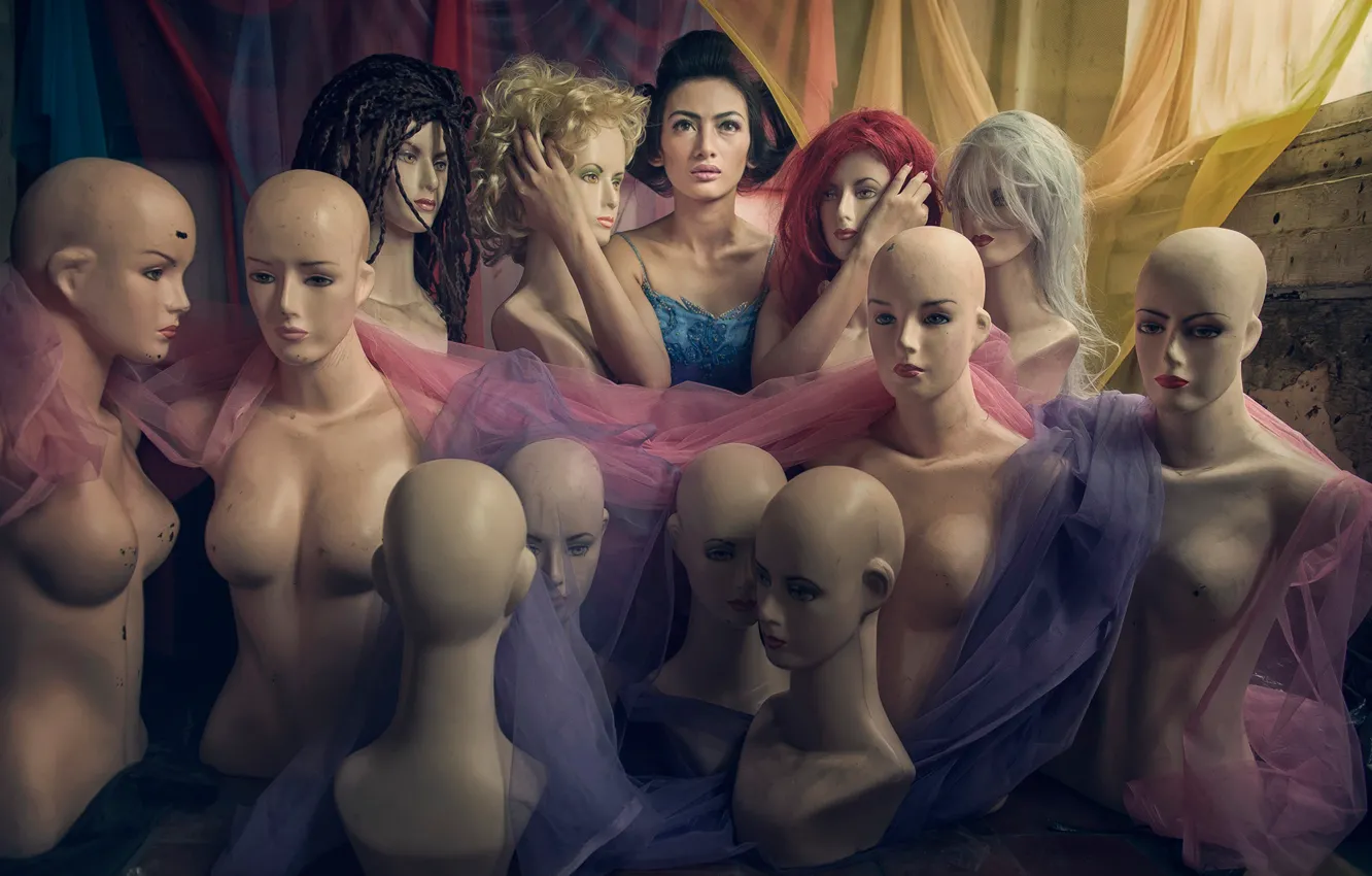 Photo wallpaper girl, hairstyle, dummy