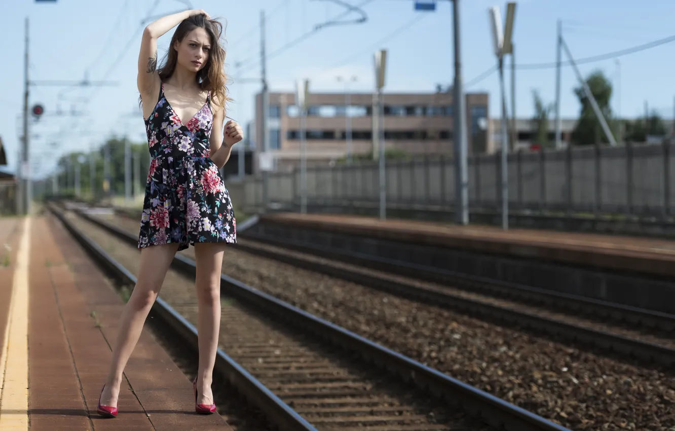 Photo wallpaper face, background, hair, dress, legs, cutie, Erika