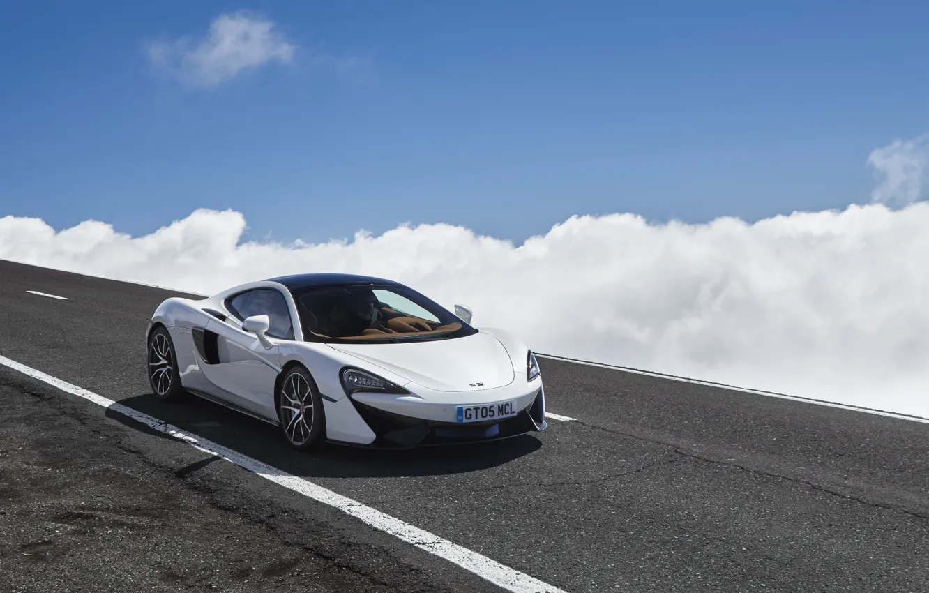 Photo wallpaper road, auto, the sky, clouds, McLaren, 570GT