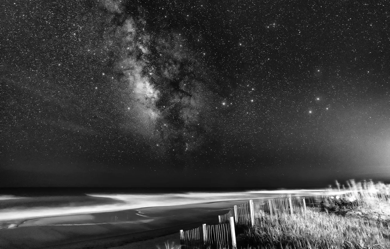 Photo wallpaper grass, stars, The Milky Way