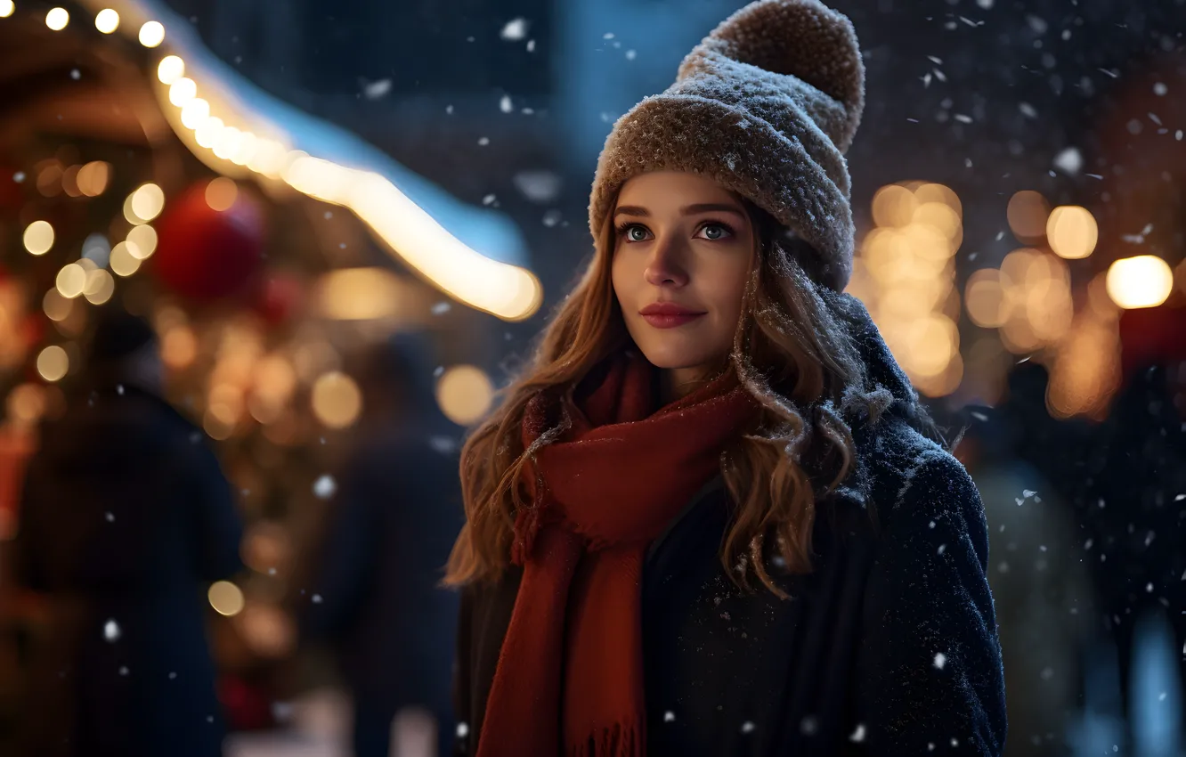 Photo wallpaper girl, joy, face, smile, emotions, holiday, new year, portrait