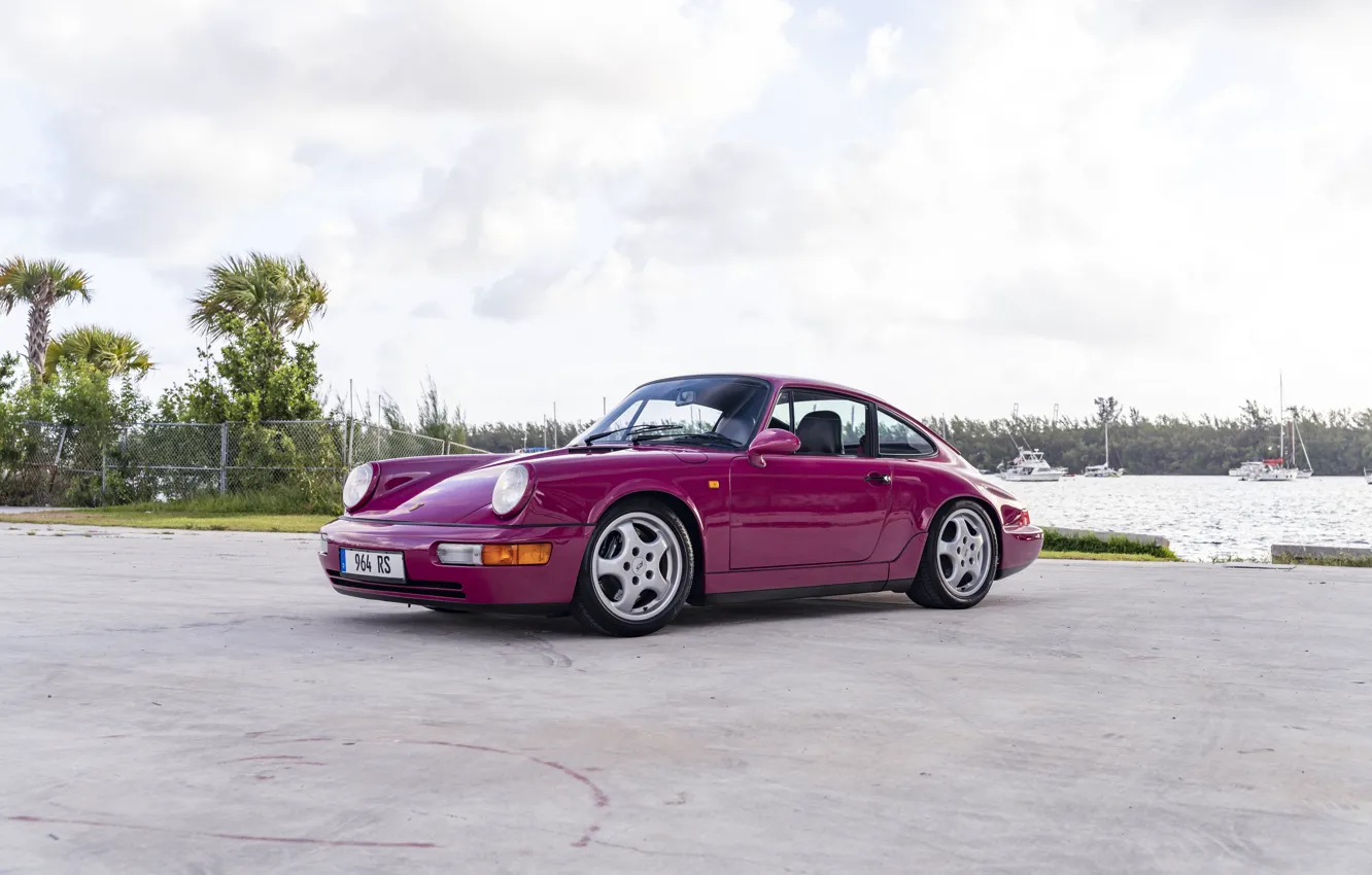 Photo wallpaper Porsche, pink, lake, Porsche 964, Carrera RS, Porsche 911 964 Carrera RS